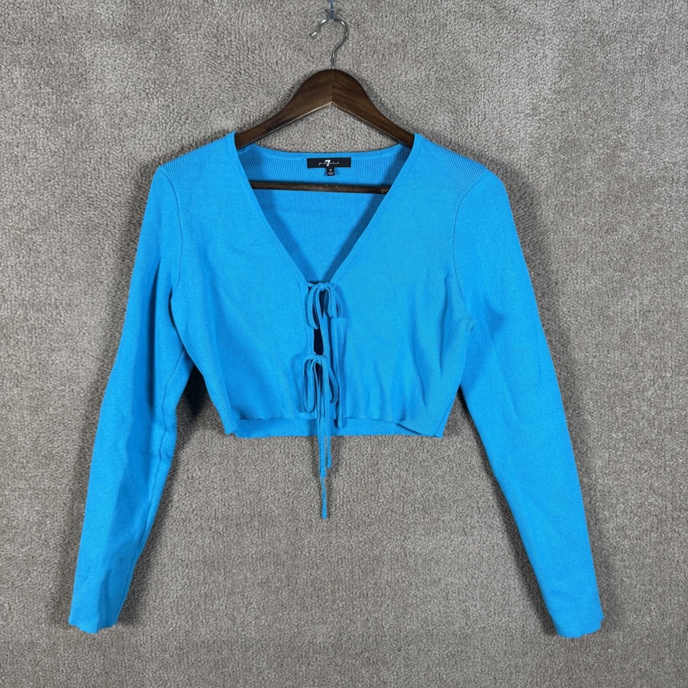 7 For All Mankind Sweater‎ Womens Small Blue Tie Front Cropped Cardigan Knit